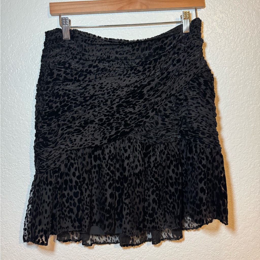 A.L.C. Corey Animal-Print Velvet Burnout Silk Velvet Skirt In Black Size 6 395$